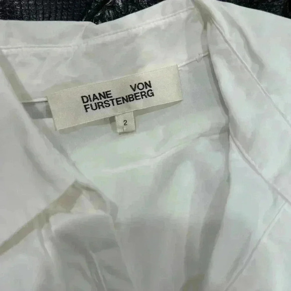 100% COTTON DIANE VON FURSTENBERG tie front blouse white puff sleeve 2 - Picture 2 of 6